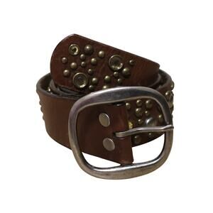 Vintage Aeropostale Studded Jeweled Rhinestone Brown Leather Belt M Boho Y2K